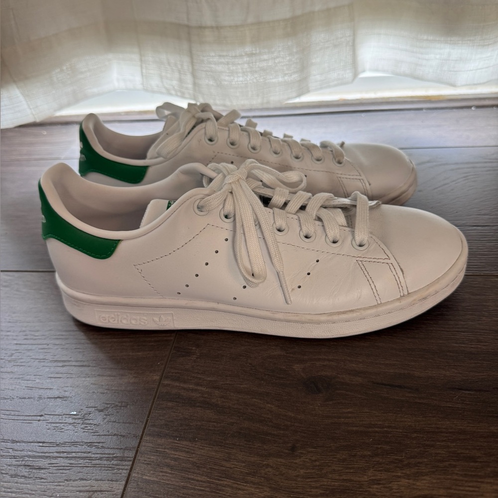 Adidas Women’s Stan Smith Original Sneakers in White with Green Accents